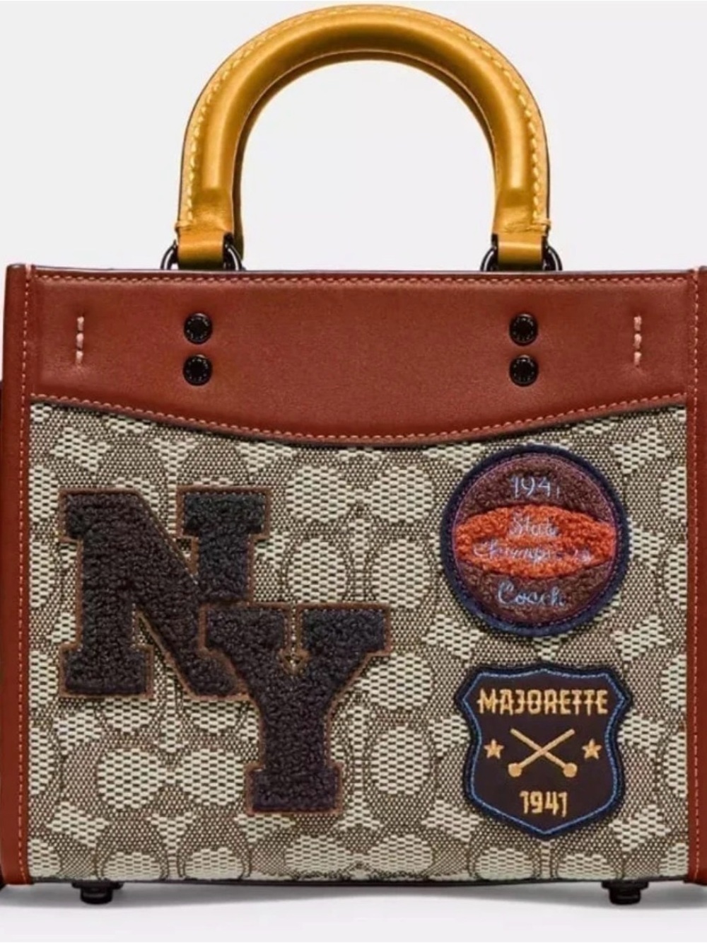 Coach Rogue 20 In Signature Textile Jacquard With Varsity Patches Used Twice.
